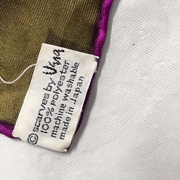 Vintage VERA Neumann Scarf ~ Signed ~ Made in Japan - Blue/Purple/Antique Gold - Picture 6 of 8